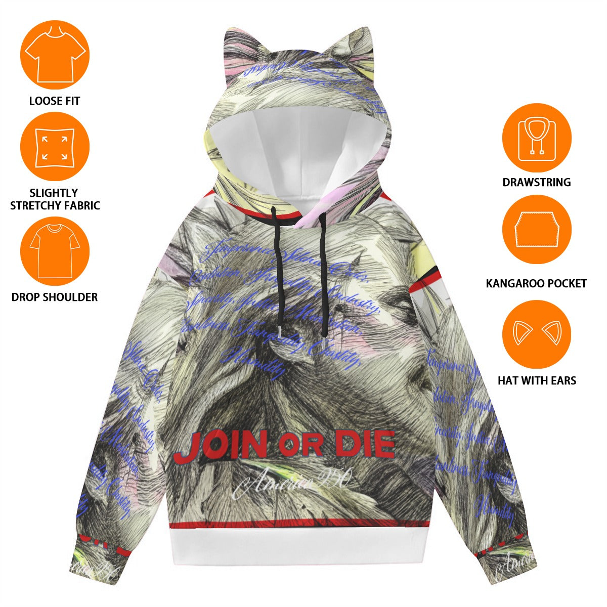 All-Over Print Women’s Hoodie With Decorative Ears
