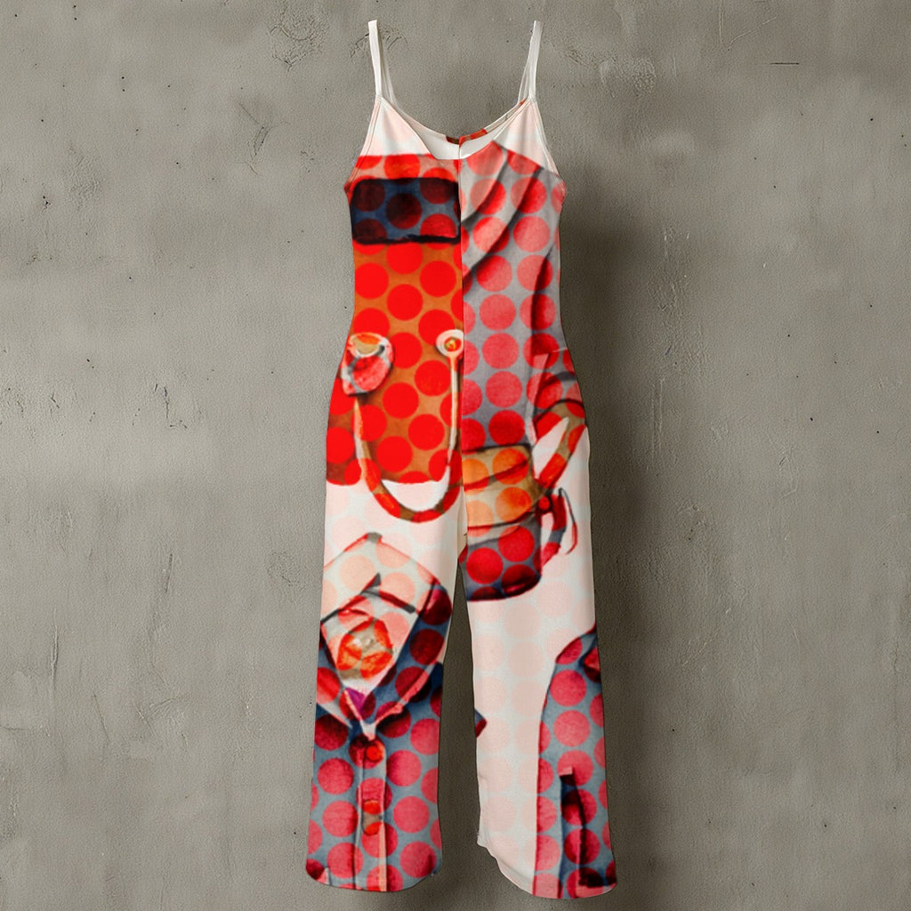 All-Over Print Women’s Floral Spaghetti Strap Wide-Leg Jumpsuit