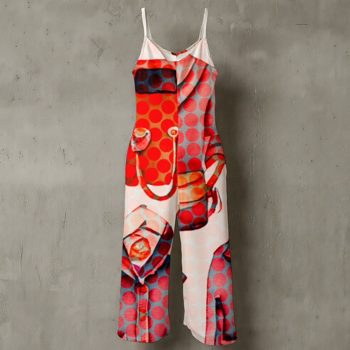 All-Over Print Women’s Floral Spaghetti Strap Wide-Leg Jumpsuit