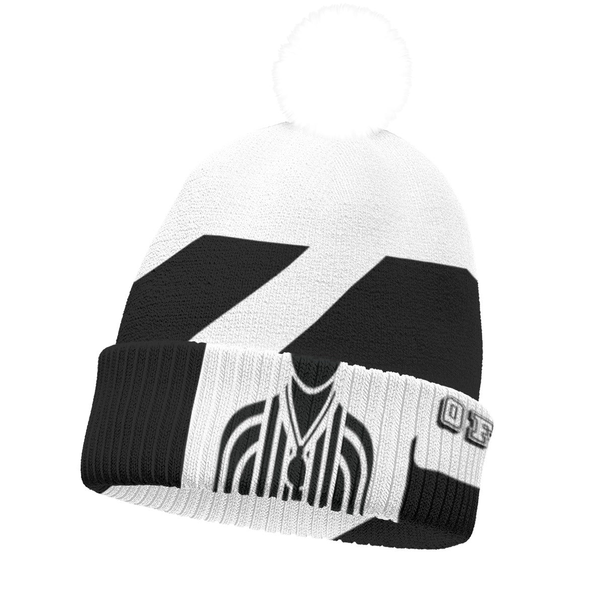 All-Over Print Knitted Hat With Pom-Pom