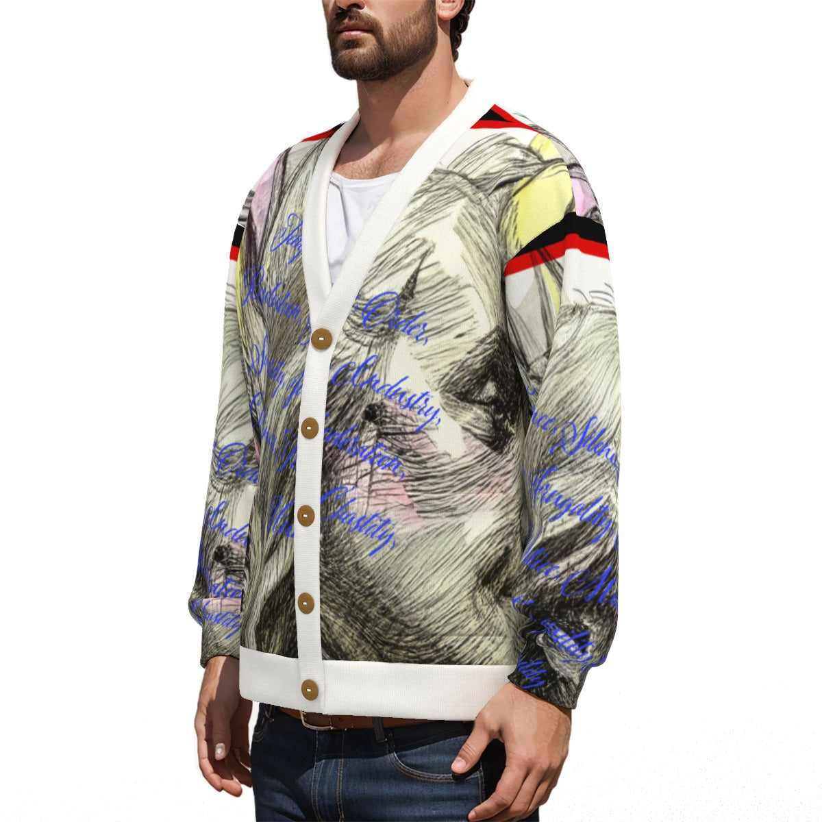 All-Over Print Unisex V-neck Knitted Fleece Cardigan With Button Closure