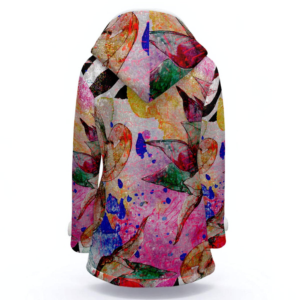 All-Over Print Women's Hooded Double-Breasted Winter Coat With Fleece