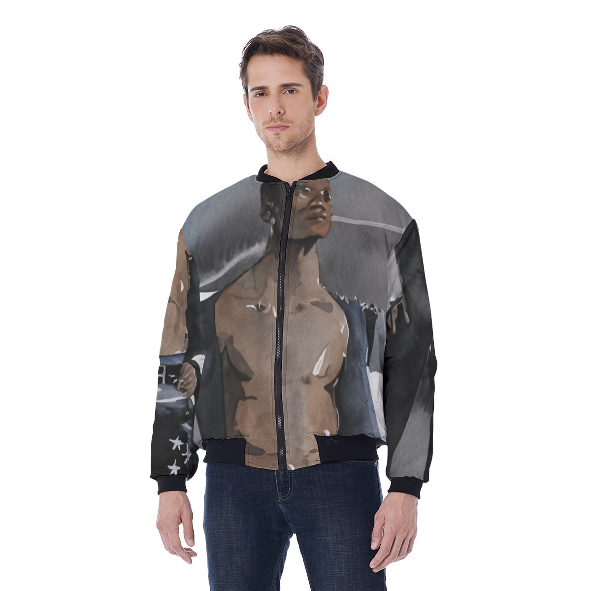 All-Over Print Men's Bomber Jacket Without Sleeve Pocket