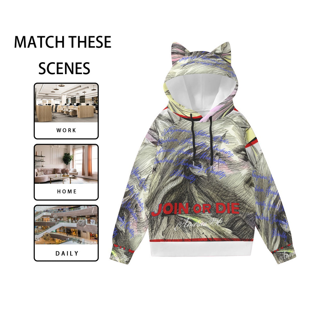 All-Over Print Women’s Hoodie With Decorative Ears