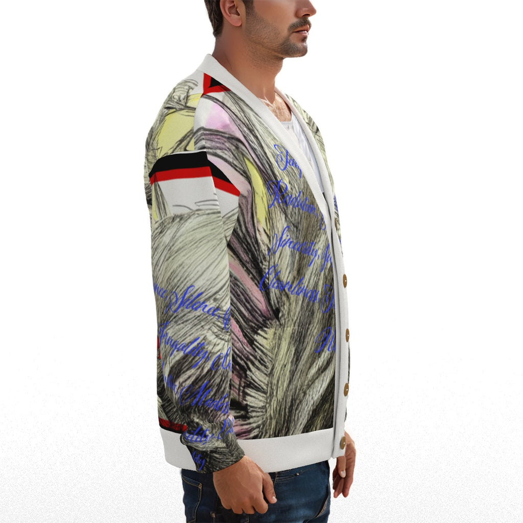 All-Over Print Unisex V-neck Knitted Fleece Cardigan With Button Closure